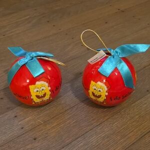 SpongeBob Squarepants "I Do Believe" Christmas Ornaments.  VTG Set Of 2. NEW